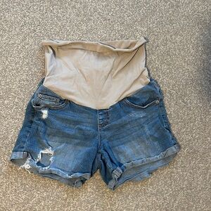 Women's Blue Denim Maternity Shorts